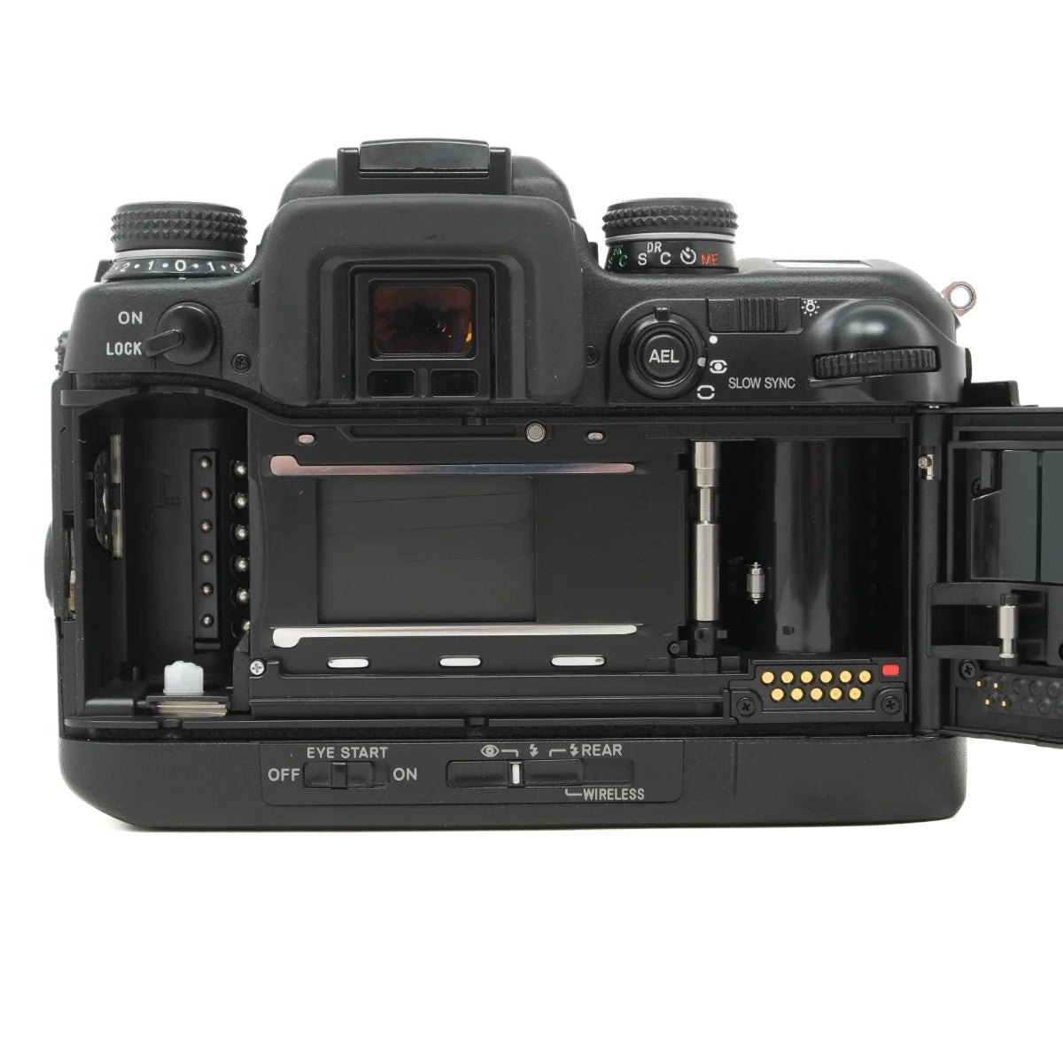 Used Minolta Dynax 9 Pro Film camera with 50mm F1.4 lens - back angle 