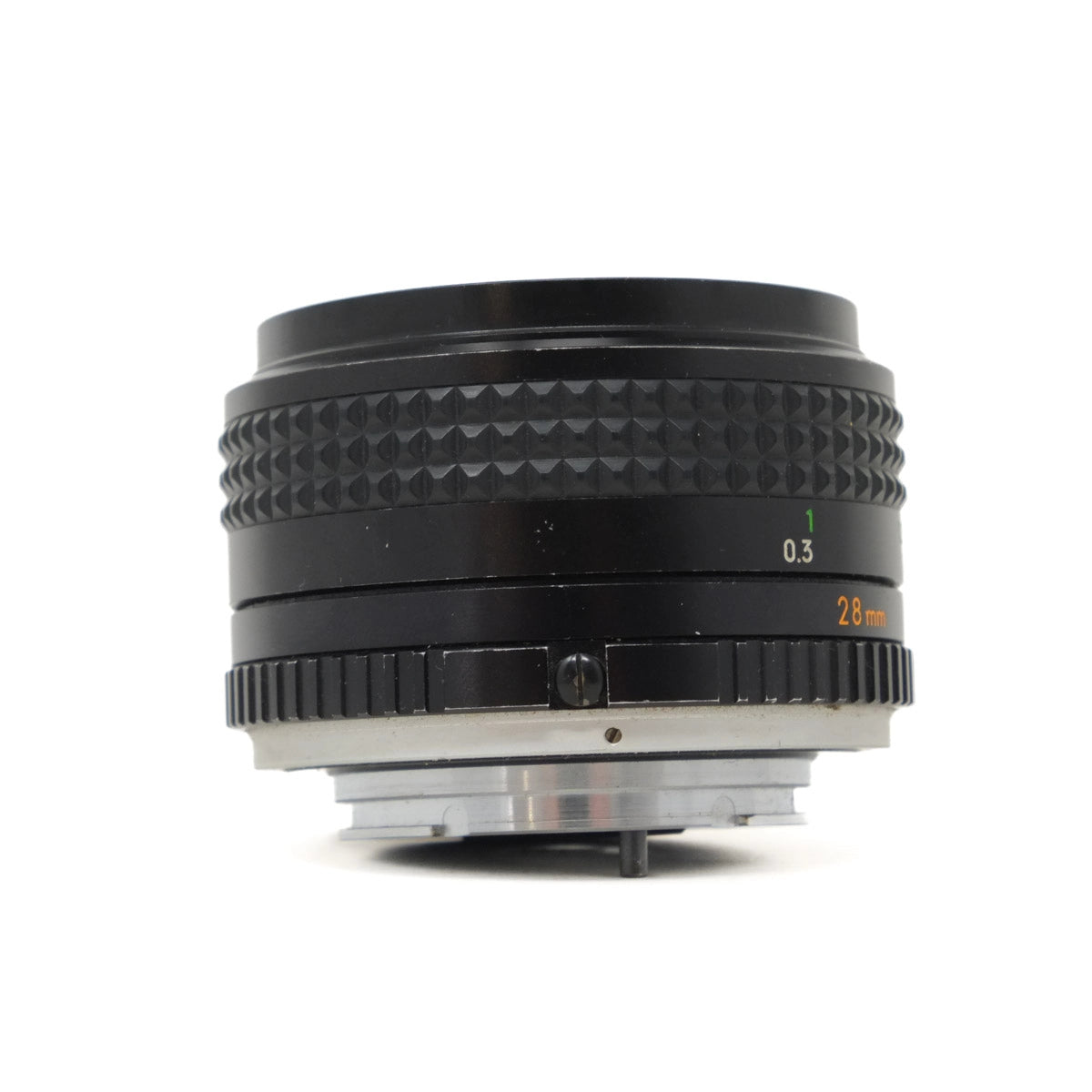 Camera lens with text on a white background