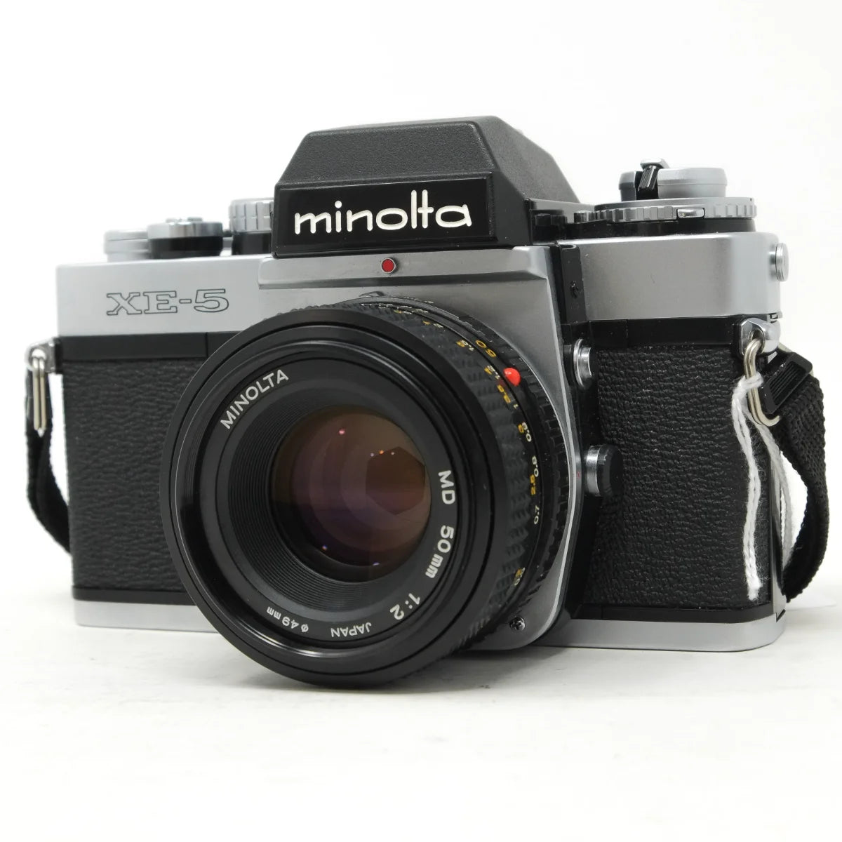 Used Minolta XE-5 film camera with 50mm F2 - front angle 