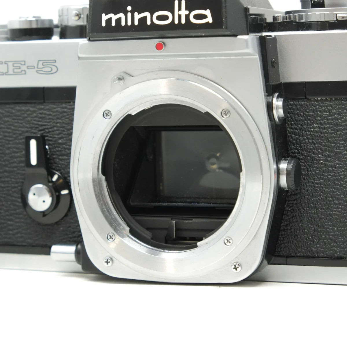 Used Minolta XE-5 film camera with 50mm F2 - front angle 
