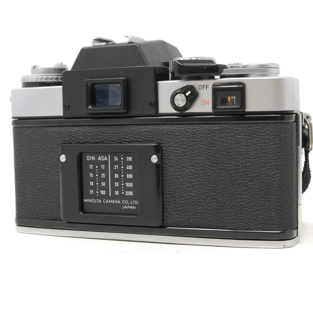 Used Minolta XE-5 film camera with 50mm F2 - back angle 
