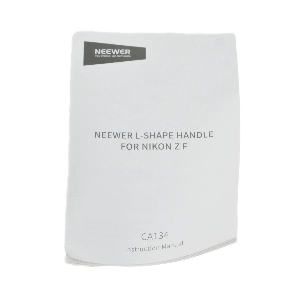 A white instruction manual booklet for a Neewer L-shape handle for Nikon Z F, showing the cover with black text and a gray Neewer logo.