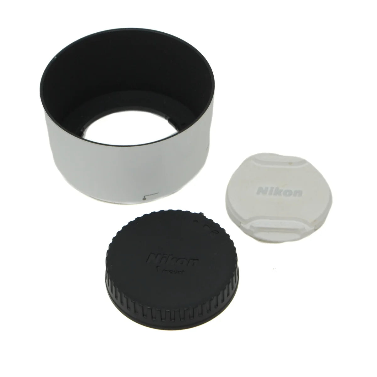 Used Nikon 1 Series Nikkor 30-110mm F3.8-5.6 VR Lens in White - lens hood and caps 