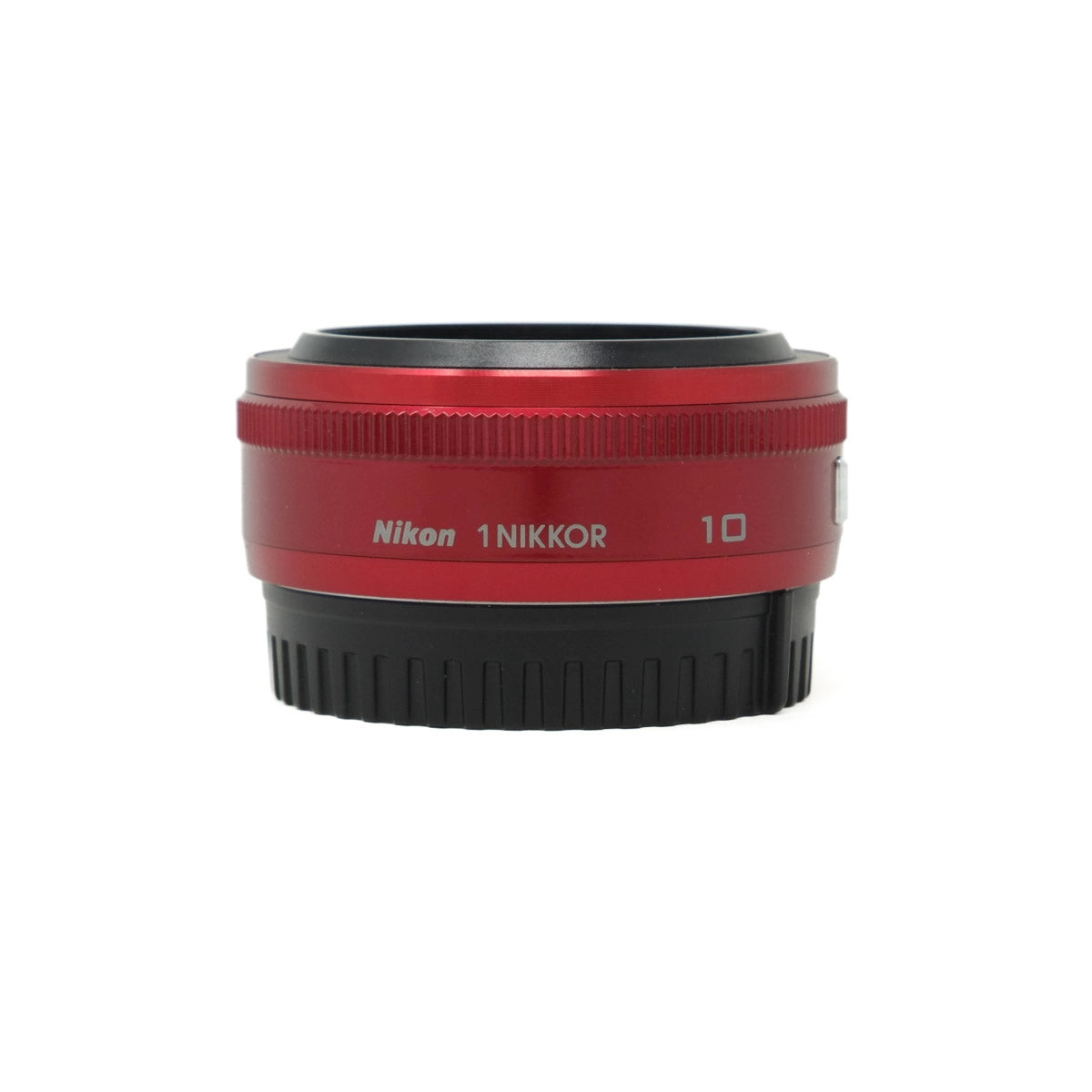 Red Nikon 1 Nikkor lens on a white background