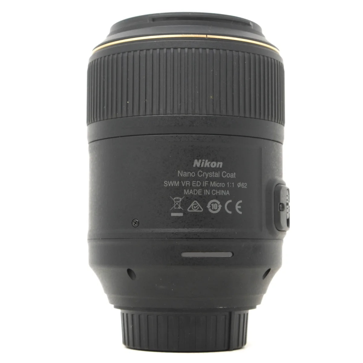 Used Nikon 105mm F2.8G ED VR Micro Nikkor Lens - side angle 