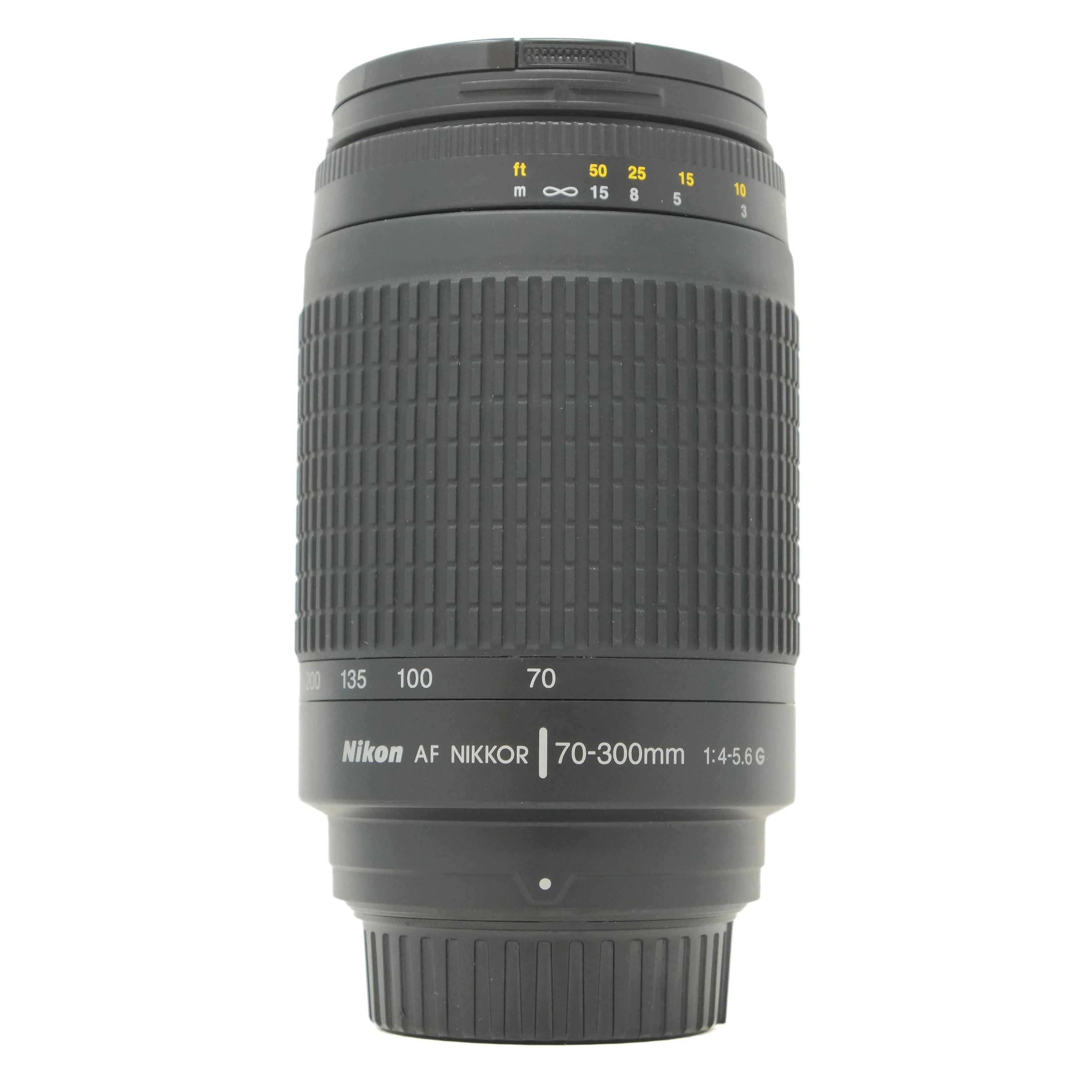 Nikon AF Nikkor 70-300mm camera lens on a white background