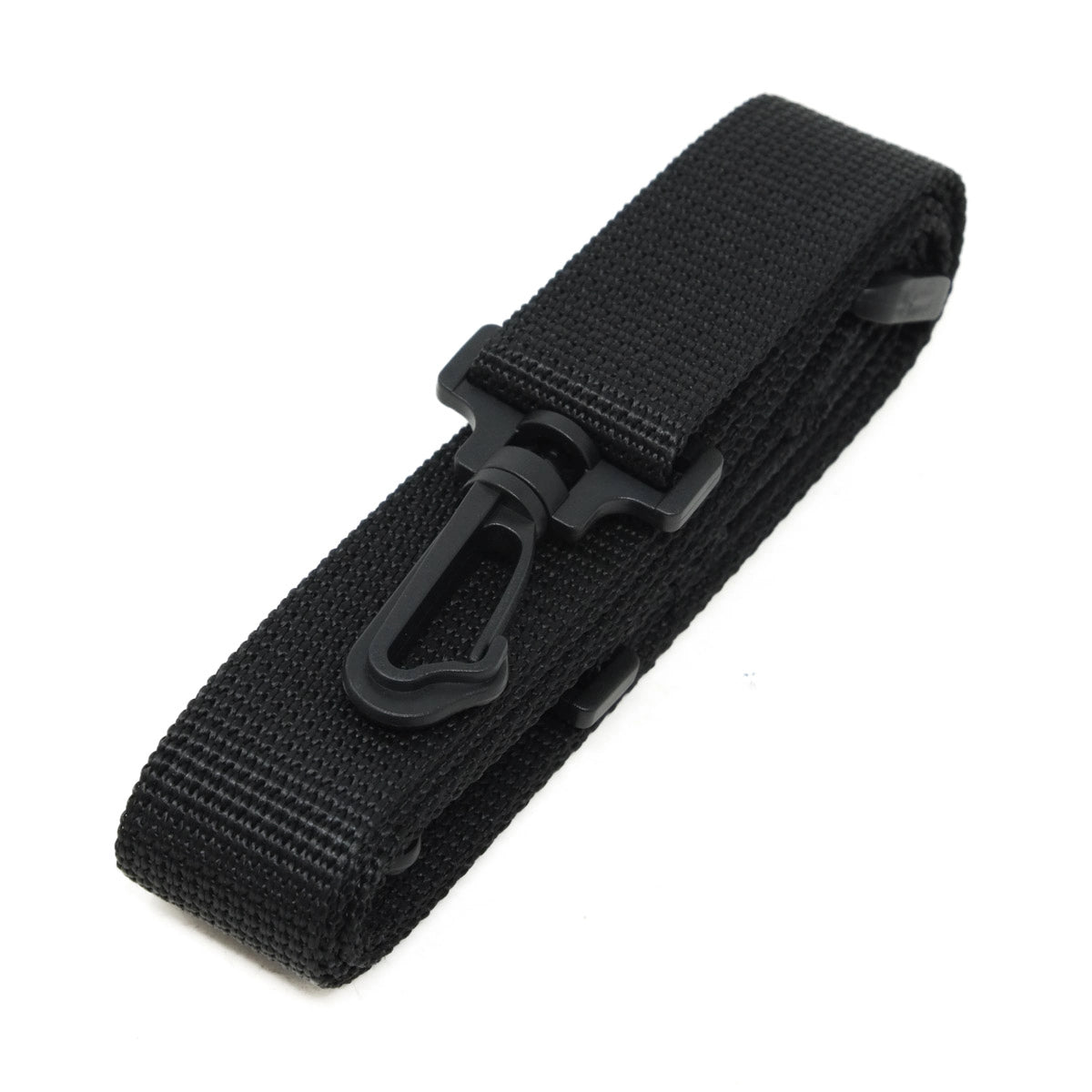 Black strap with a buckle on a white background