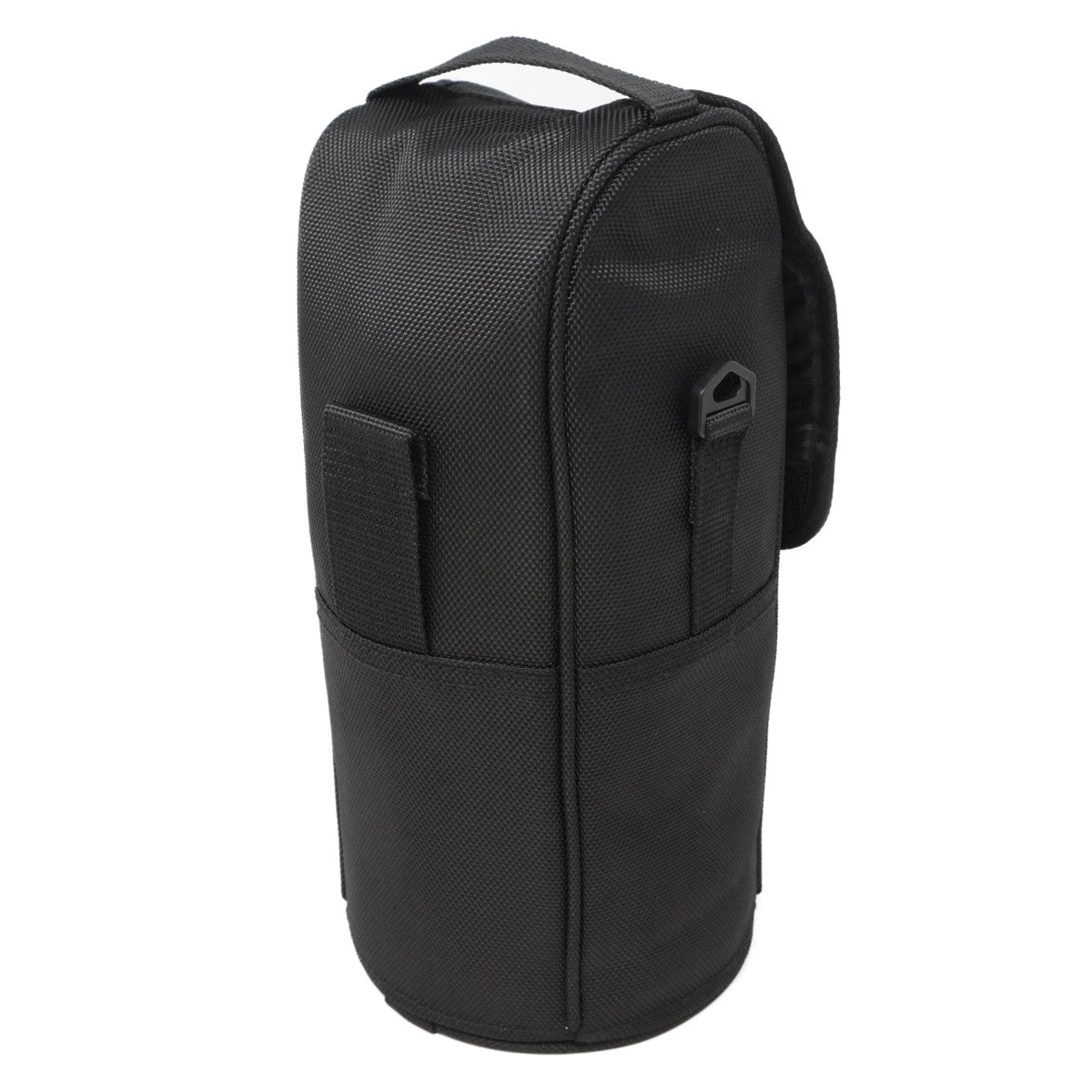 Black backpack with a textured surface on a white background