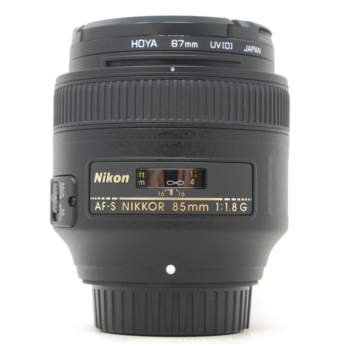 Used Nikon AF-S 85mm F1.8G prime lens - front angle 