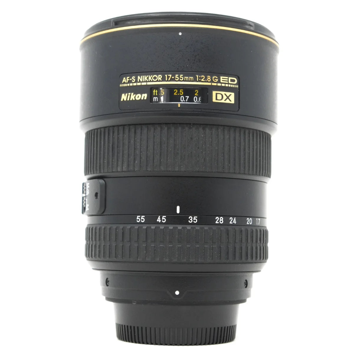 Used Nikon AF-S DX 17-55mm F2.8G ED lens - front angle