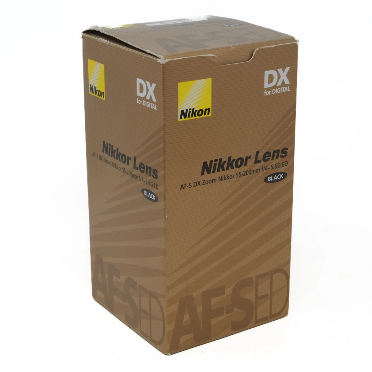 Nikon Nikkor Lens packaging box on a white background