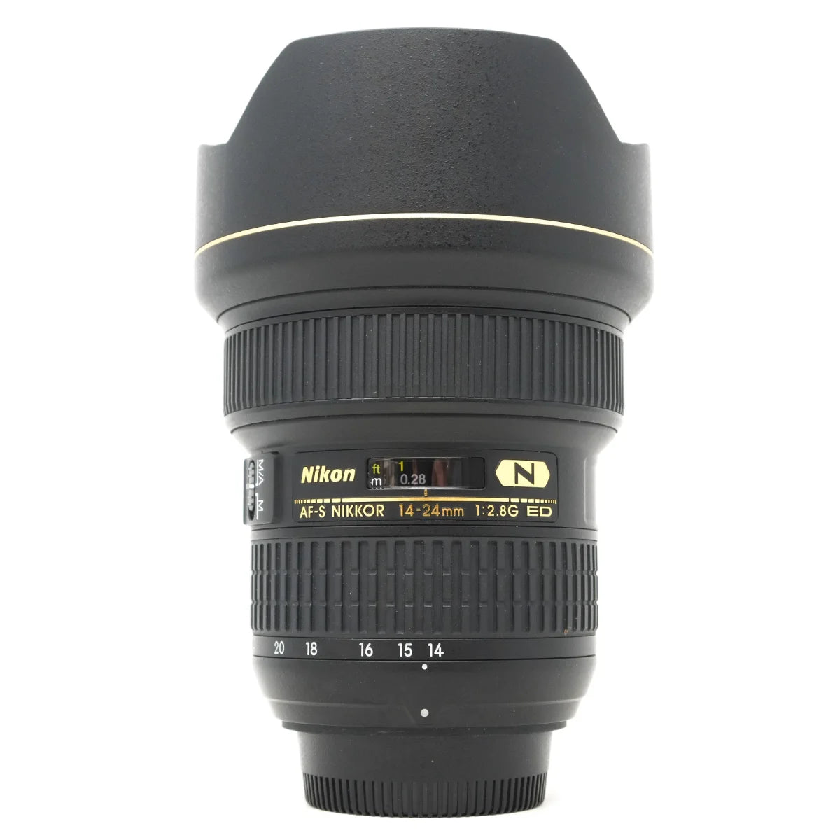 Used Nikon AF-S Nikkor 14-24mm F2.8G ED Lens in F Mount - front angle 