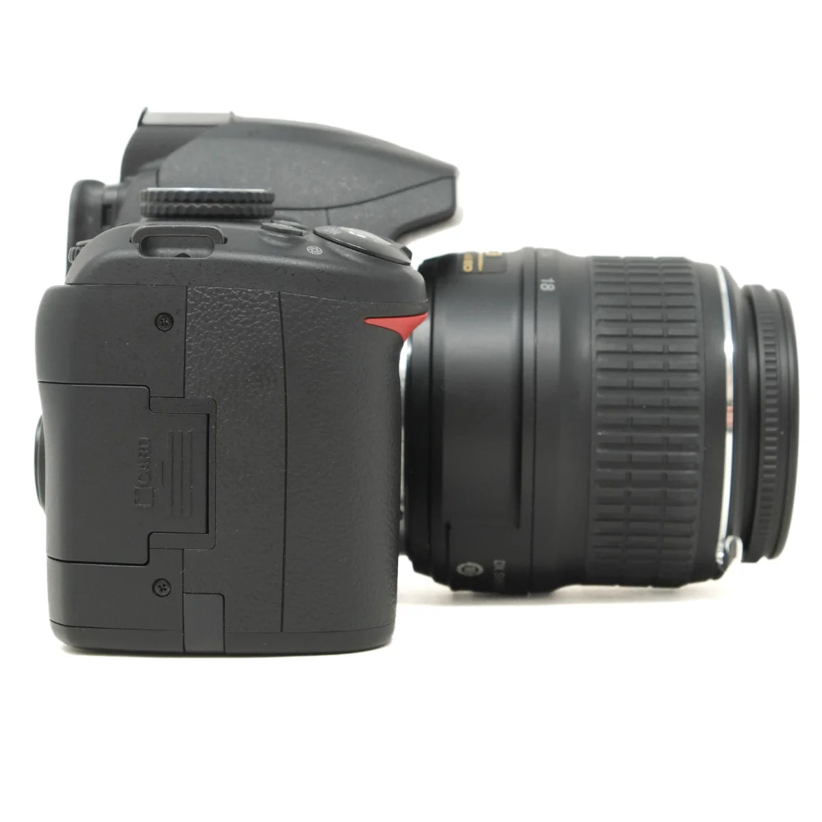 Used Nikon D3000 DSLR Camera + 18-55mm f3.5-5.6 ED II Lens - Bag - side angle 