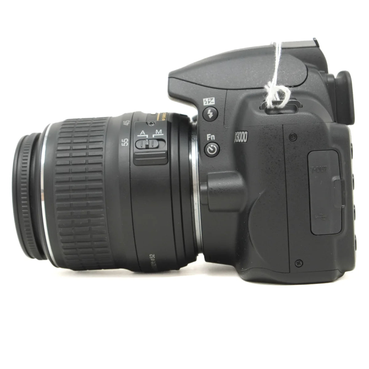Used Nikon D3000 DSLR Camera + 18-55mm f3.5-5.6 ED II Lens - Bag - side angle 