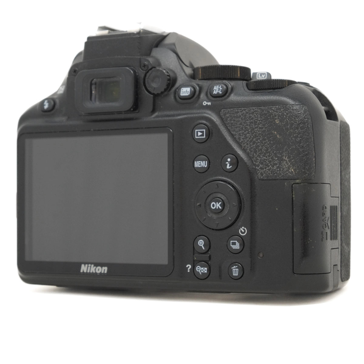 Used Nikon D3500 + 18-55mm F3.5-5.6G VR lens - back angle 