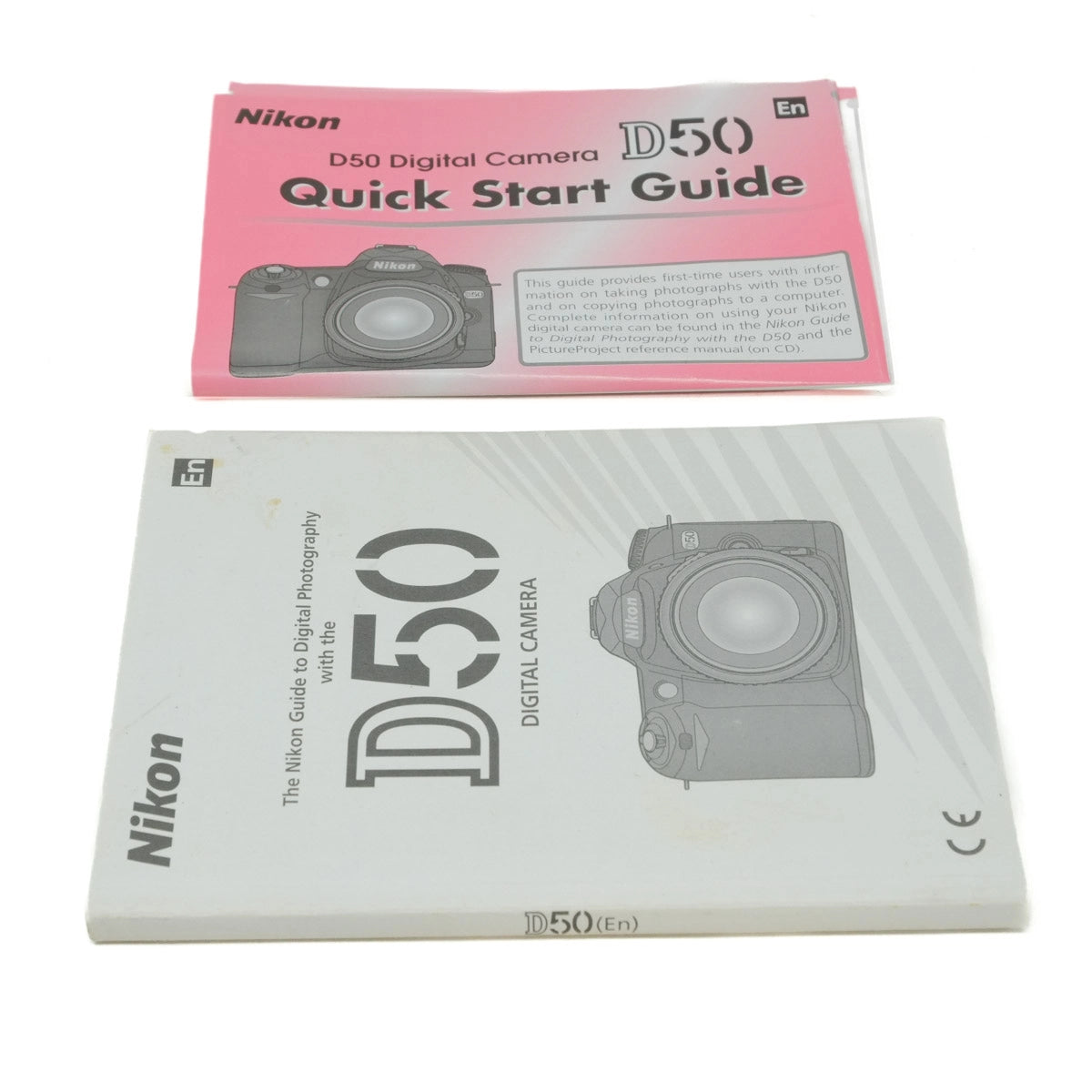 Nikon D50 digital camera quick start guide and manual on a white background