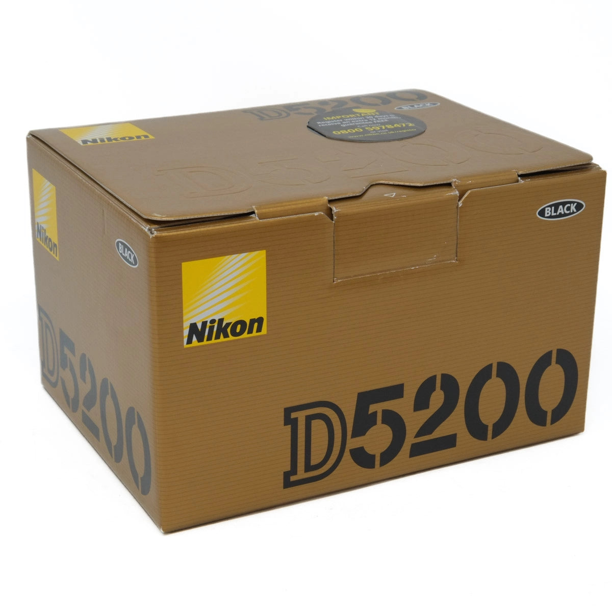 Nikon D5200 camera box on a white background