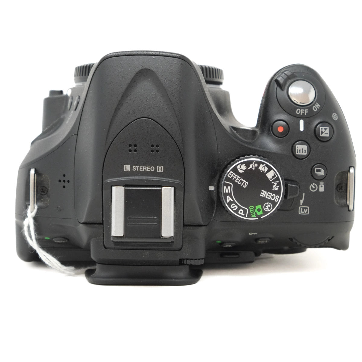 Black DSLR camera body on a white background