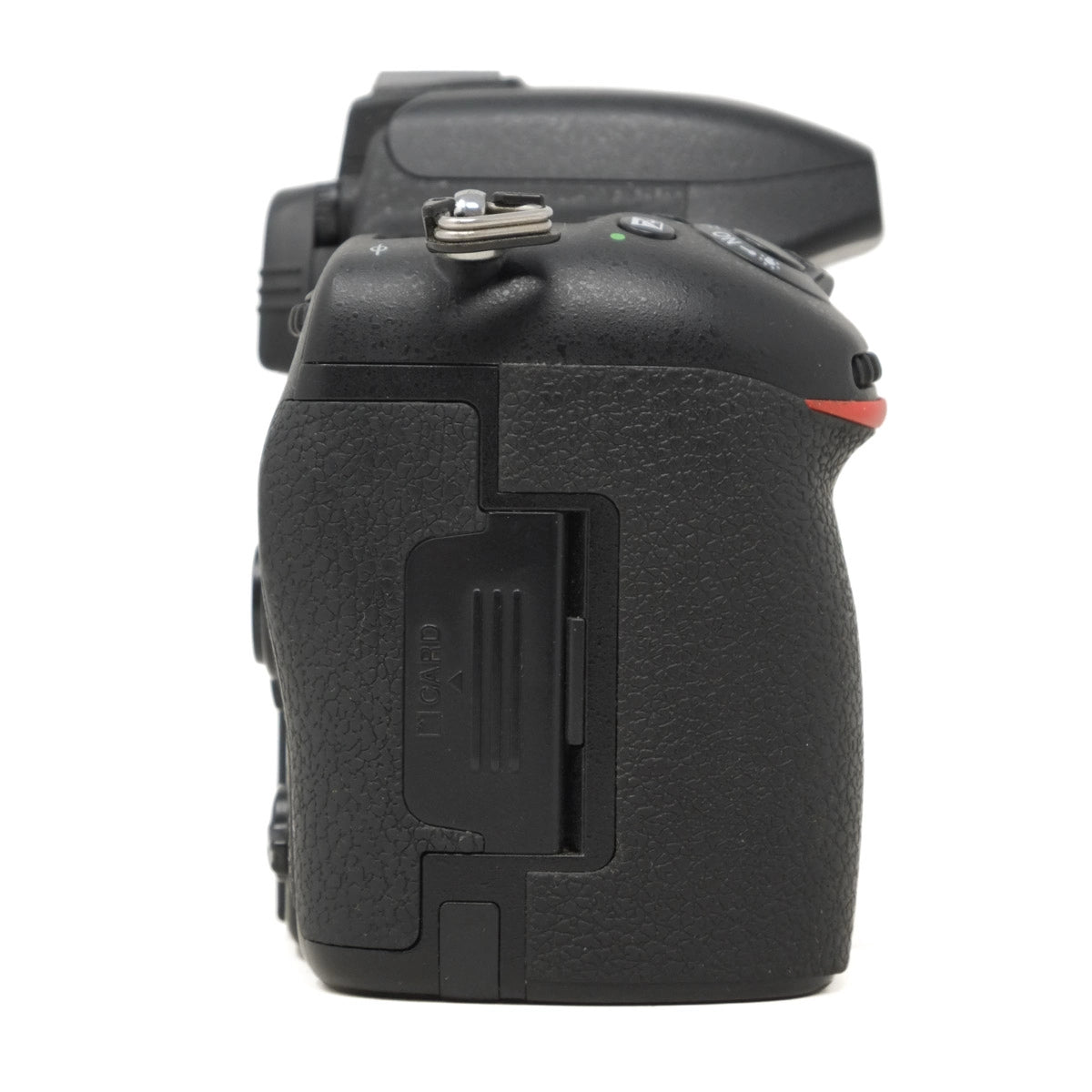 Black camera body on a white background