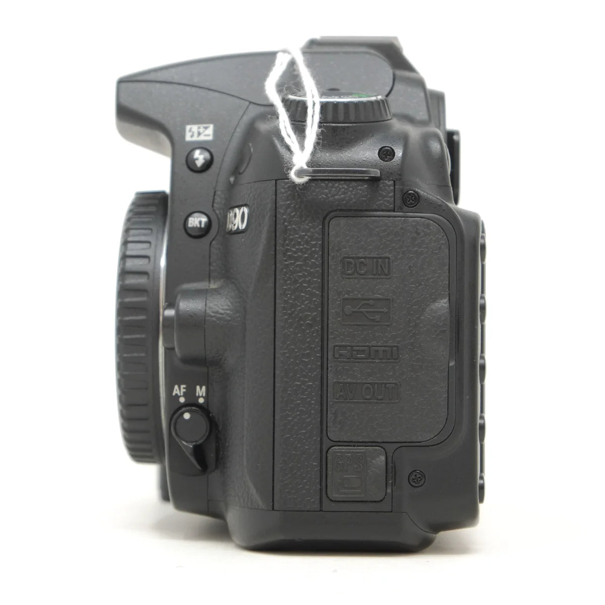 Used Nikon D90 DSLR camera - side angle 