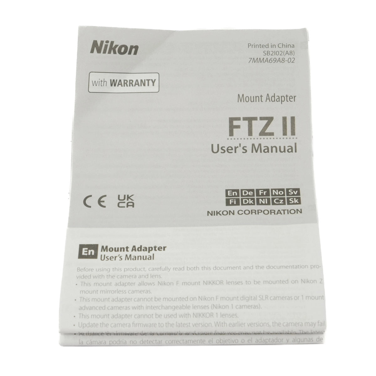 Used Nikon FTZ II Adapter - instructions 
