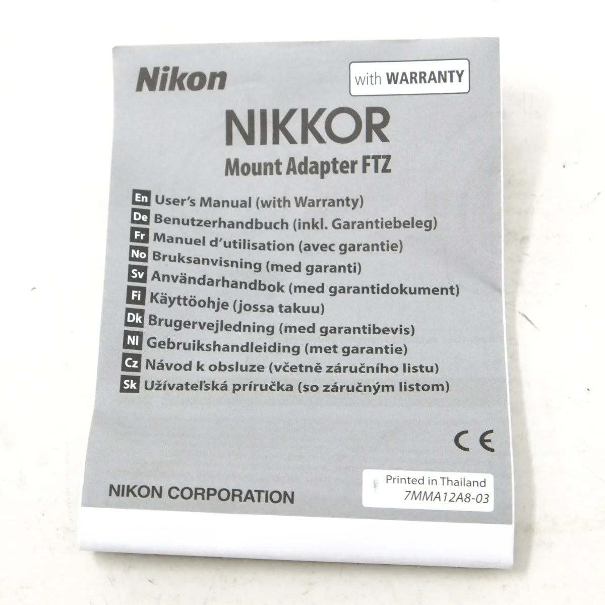 Used Nikon FTZ Mount Adaptor - instructions 