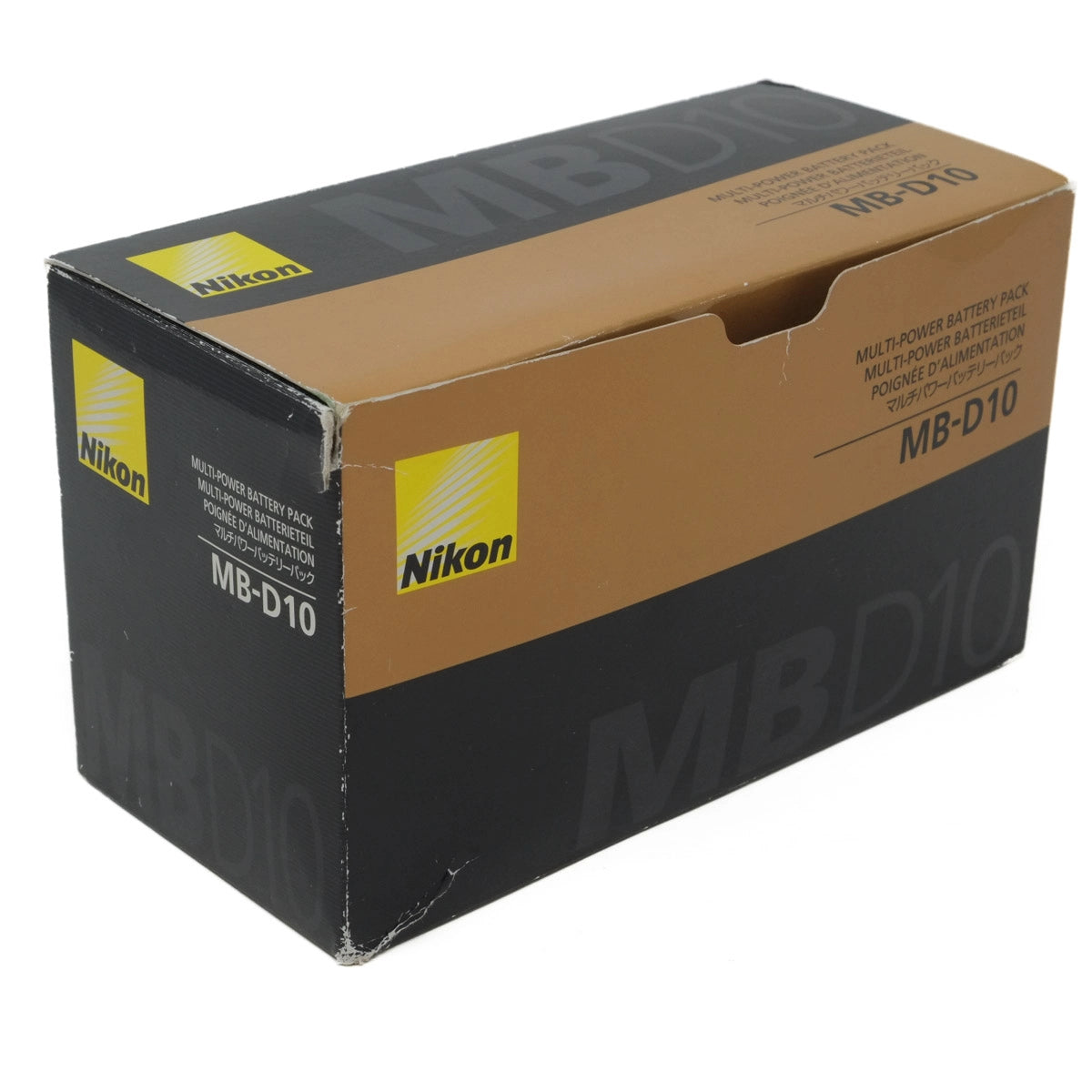 Nikon MB-D10 battery pack box on a white background