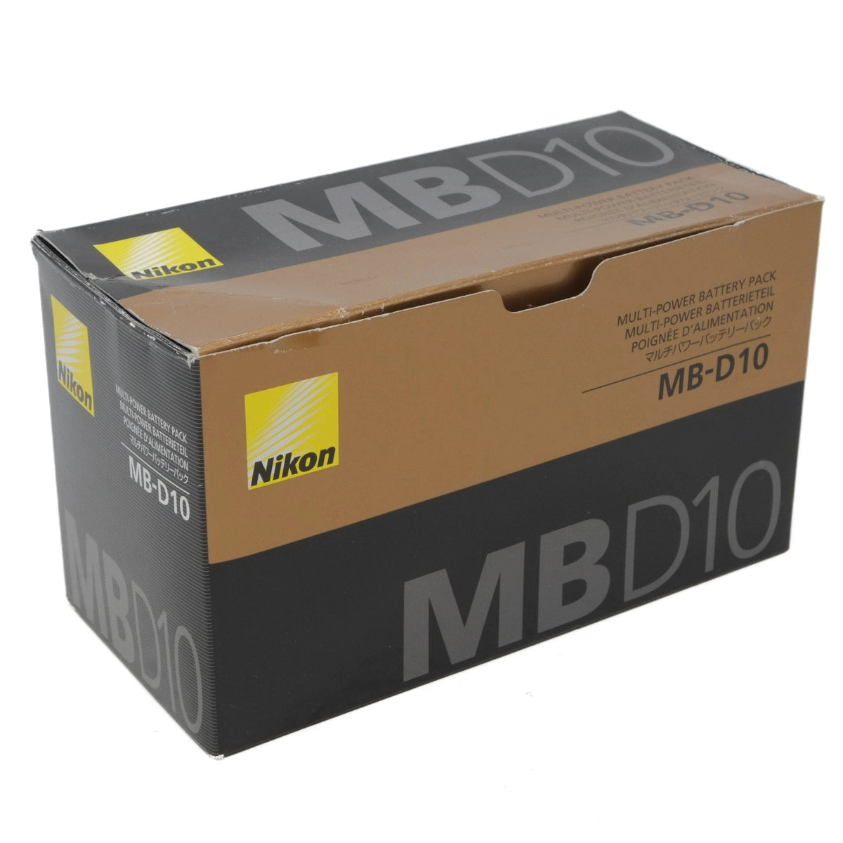 Nikon MB-D10 battery pack packaging on a white background