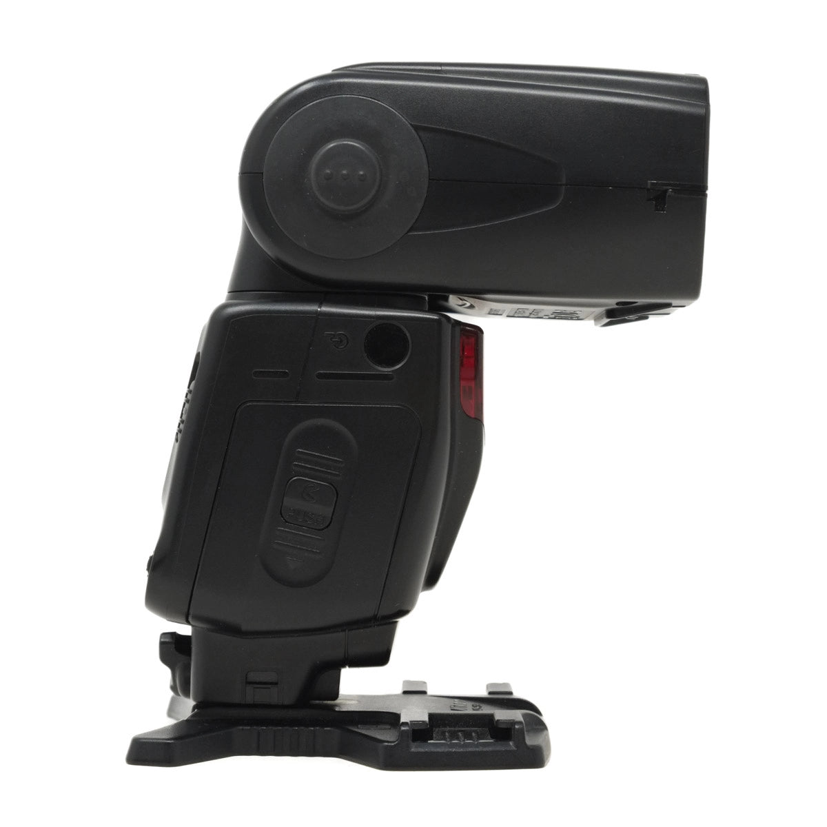 Black camera flash on a white background