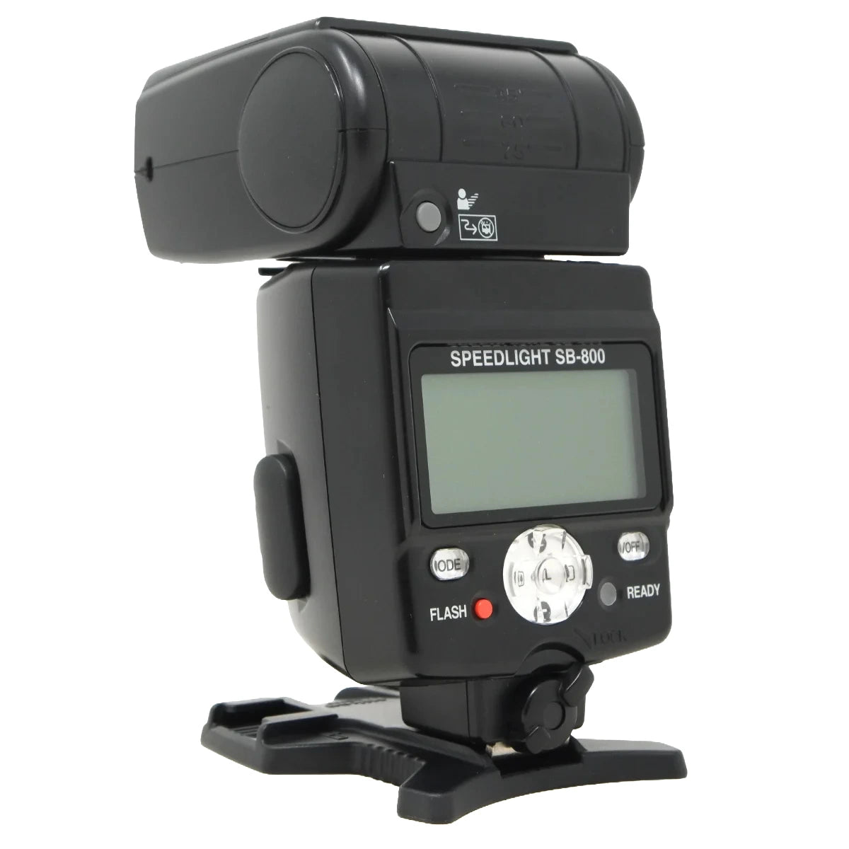 A black Speedlight SB-800 camera flash mod X speedlight with a digital LCD screen, control buttons, and a hot shoe mount, shown on a plain white background.