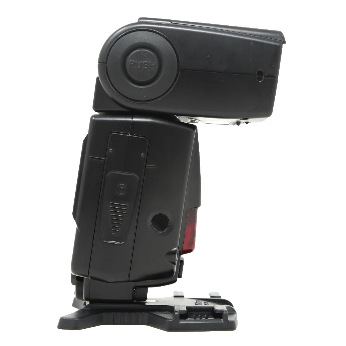 A black Speedlight TTL external camera flash unit shown from a side profile view against a solid white background.