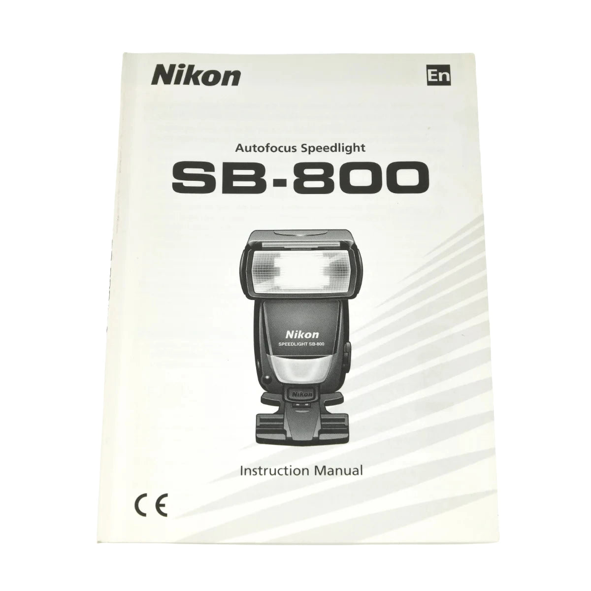 Nikon SB-800 Autofocus Speedlight Instruction Manual cover, featuring a black and white photo of the speedlight flash on an off-white background.