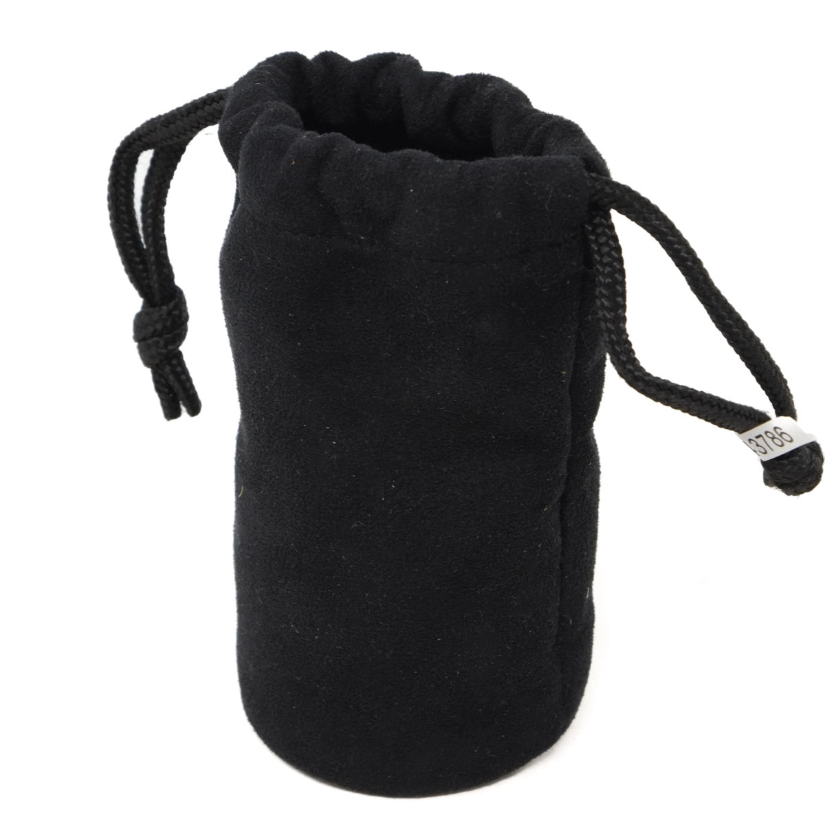 Black drawstring pouch on a white background