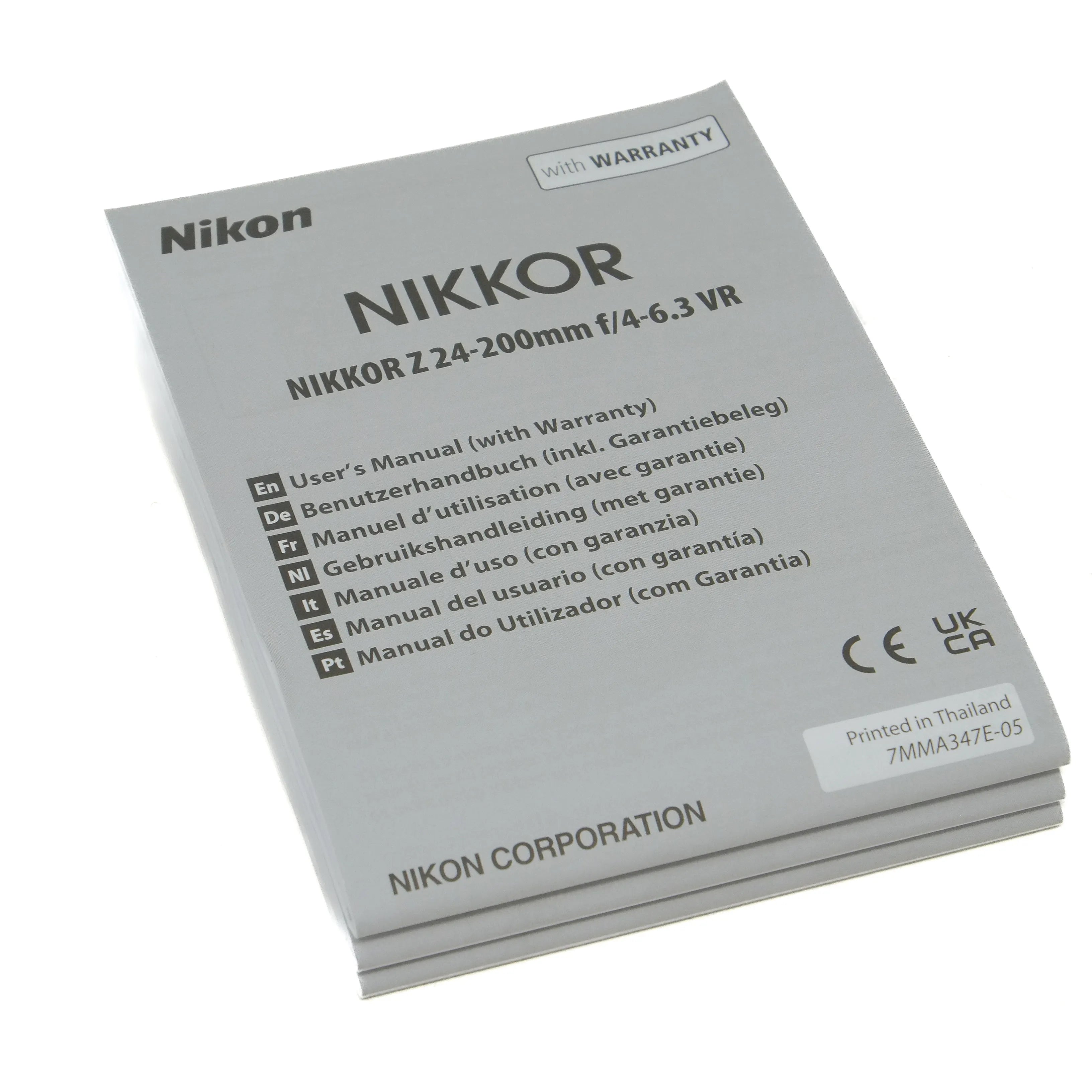Nikon Nikkor camera lens user manual on a white background