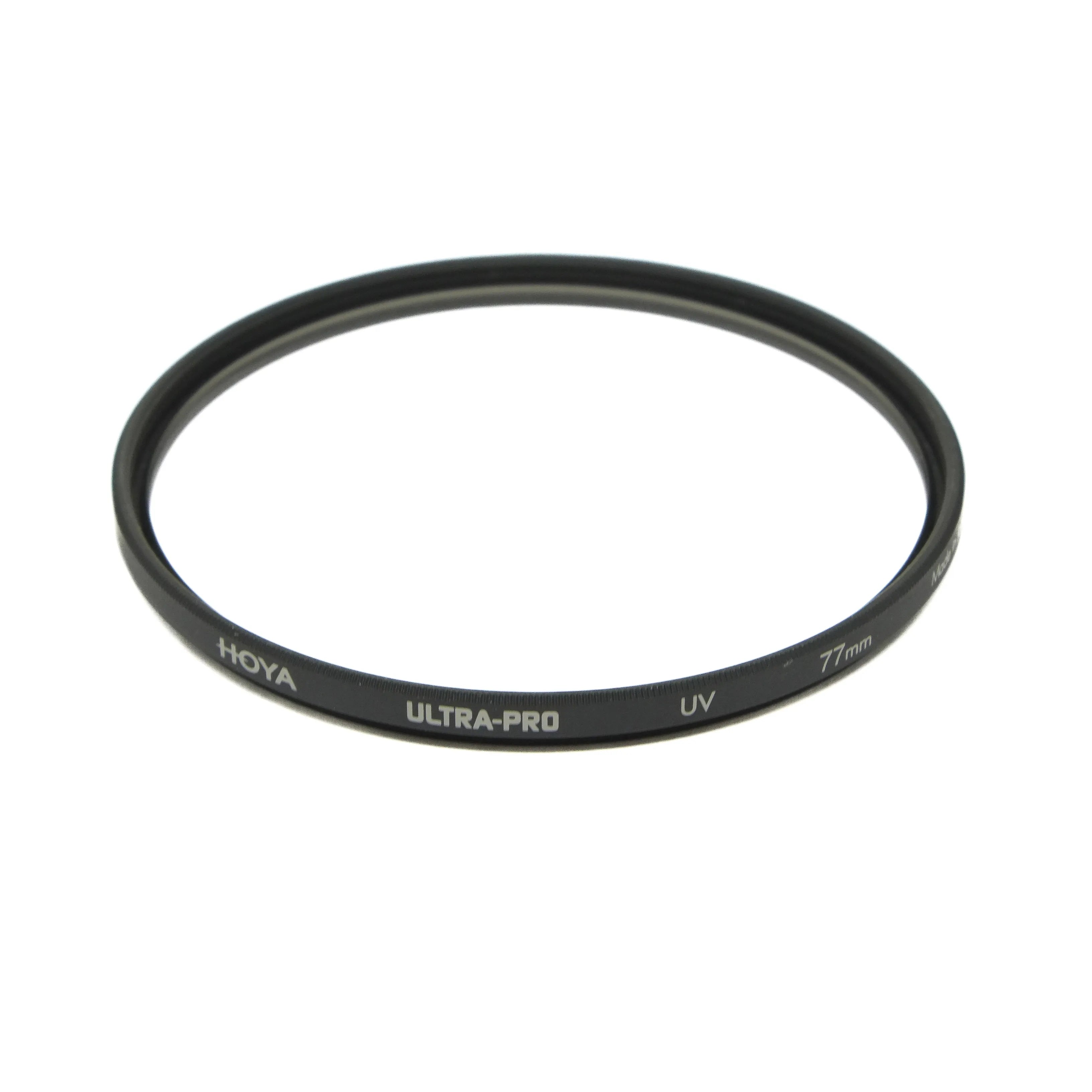 Hoya Ultra-Pro UV camera lens filter on a white background