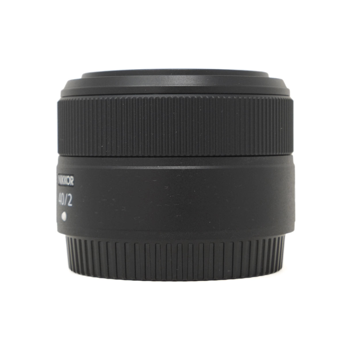 Black camera lens on a white background