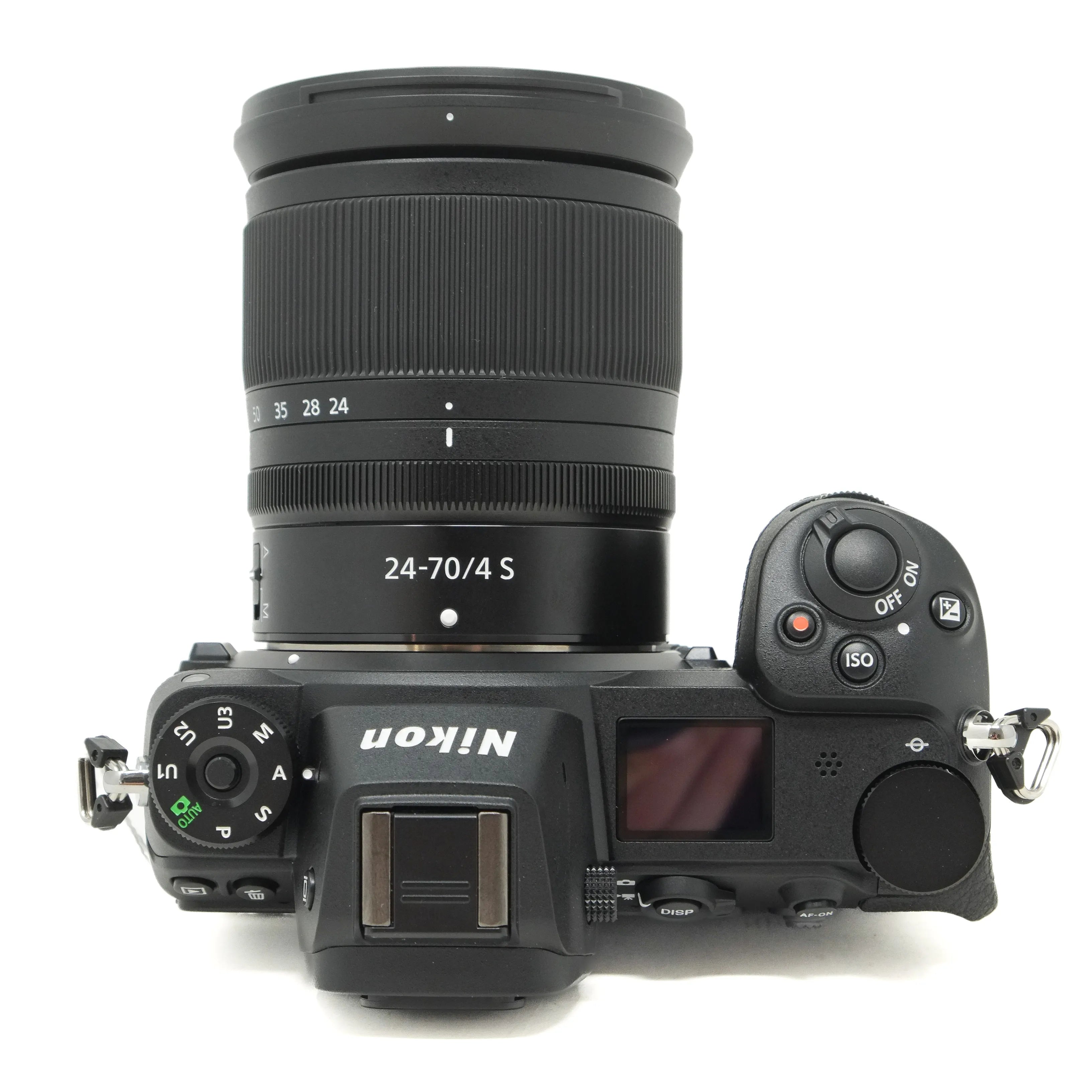 Nikon camera with lens on a white background