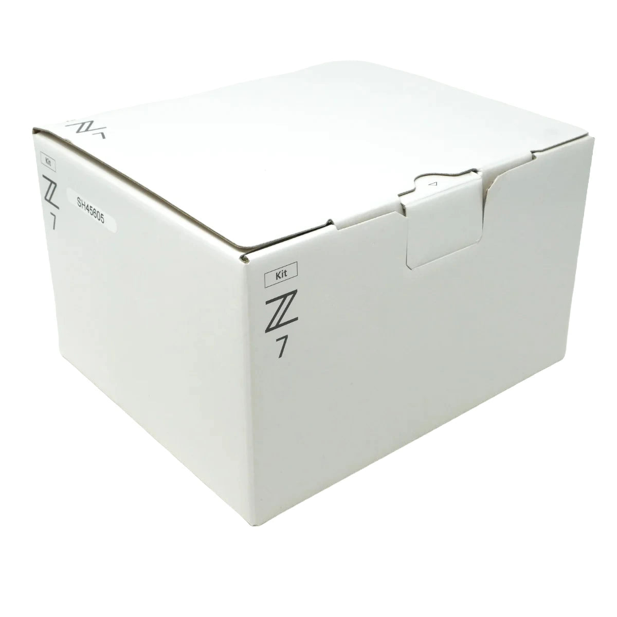 A white cardboard product box with black printed branding and text, shown at an angle on a clean white background.