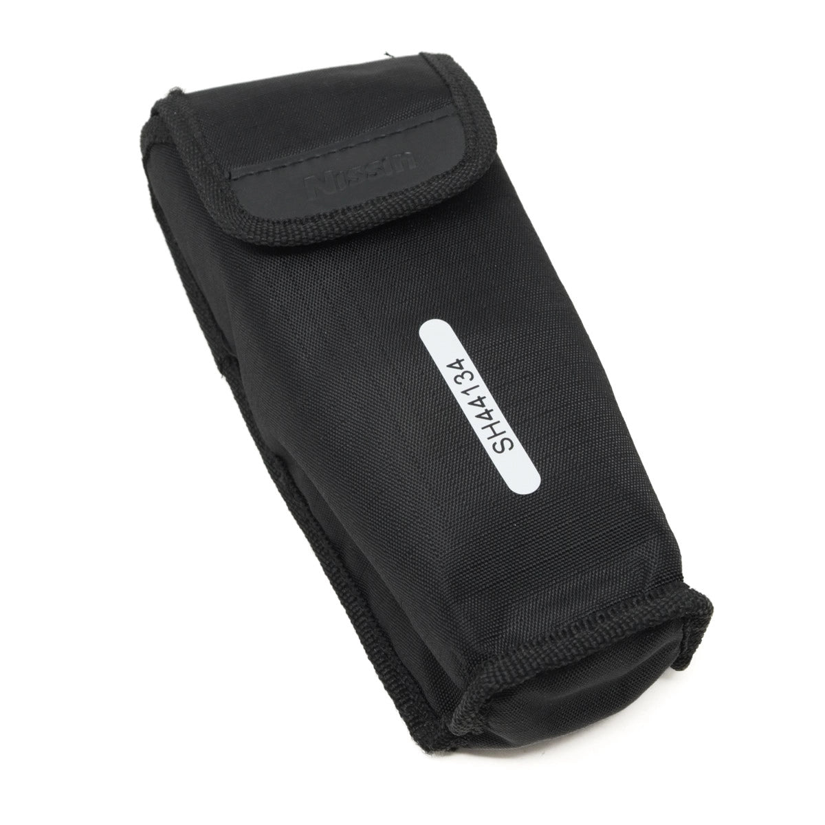 Black tactical pouch with a label on a white background