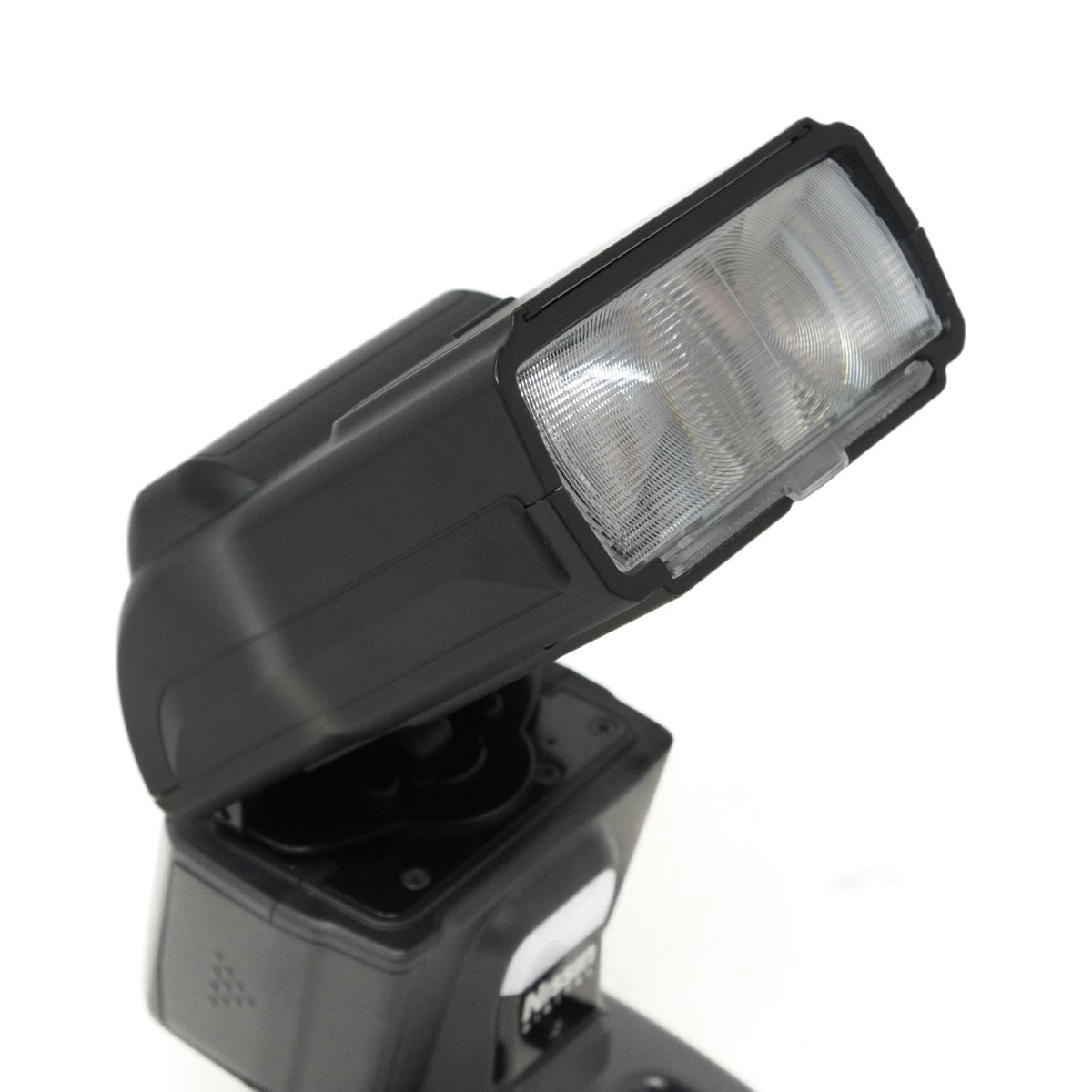 Black camera flash on a white background