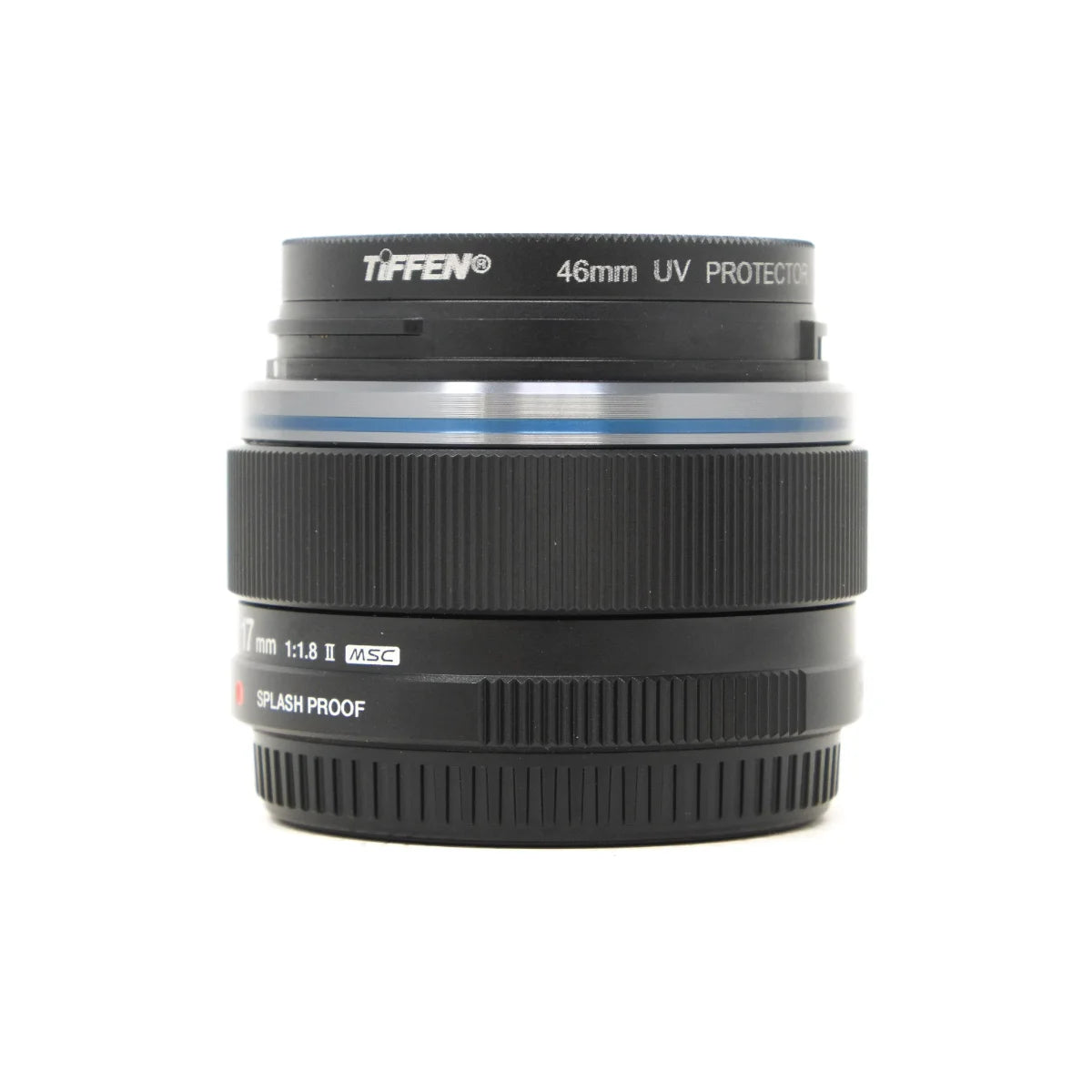 Used OM System 17mm F1.8 II Prime lens - side angle 
