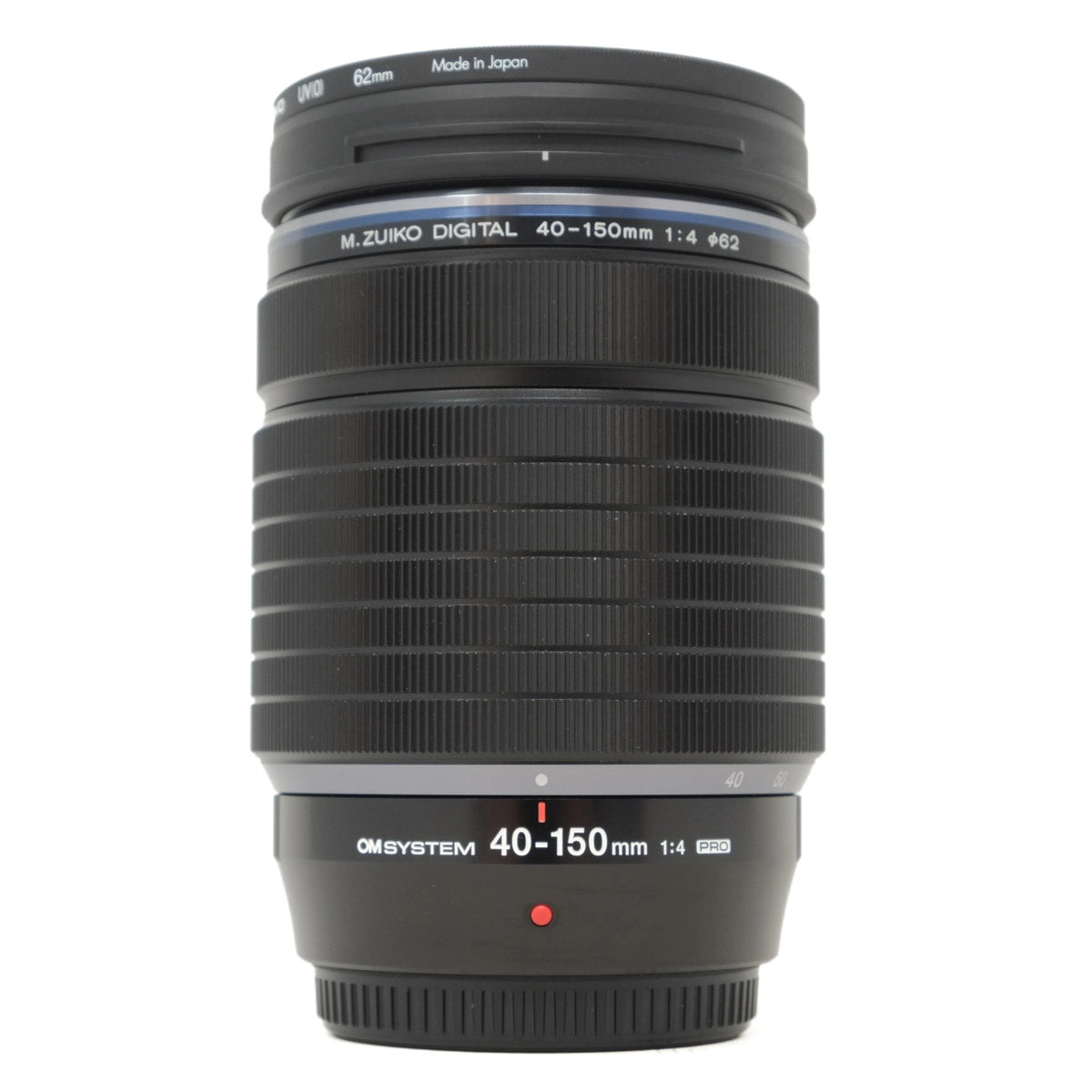 Camera lens with specifications on a white background