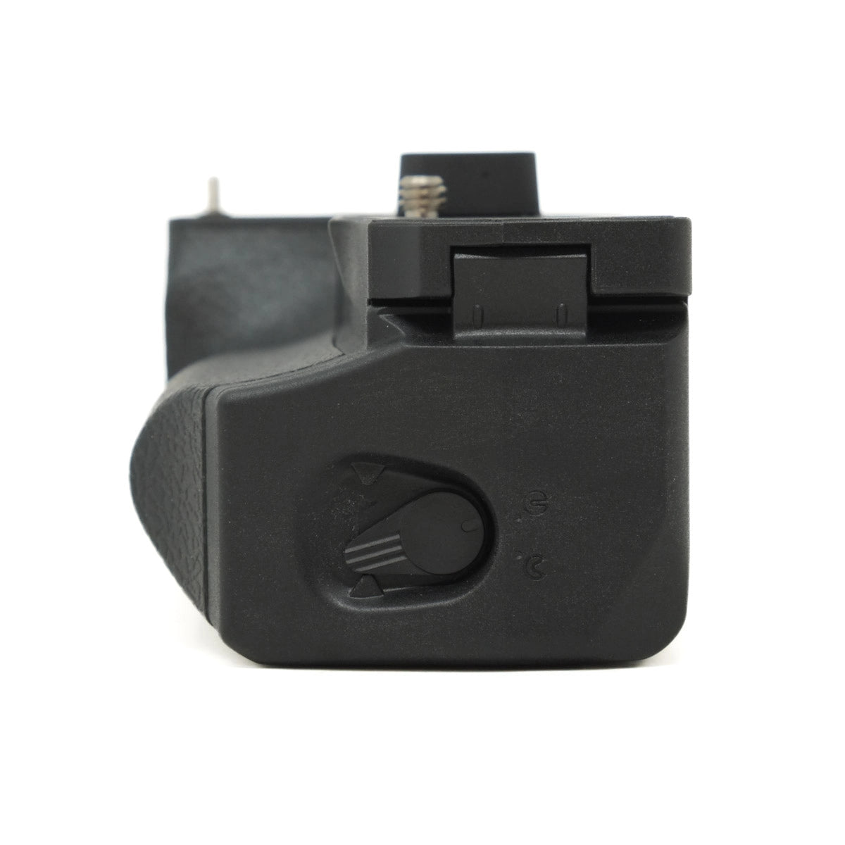 Black electronic component on a white background