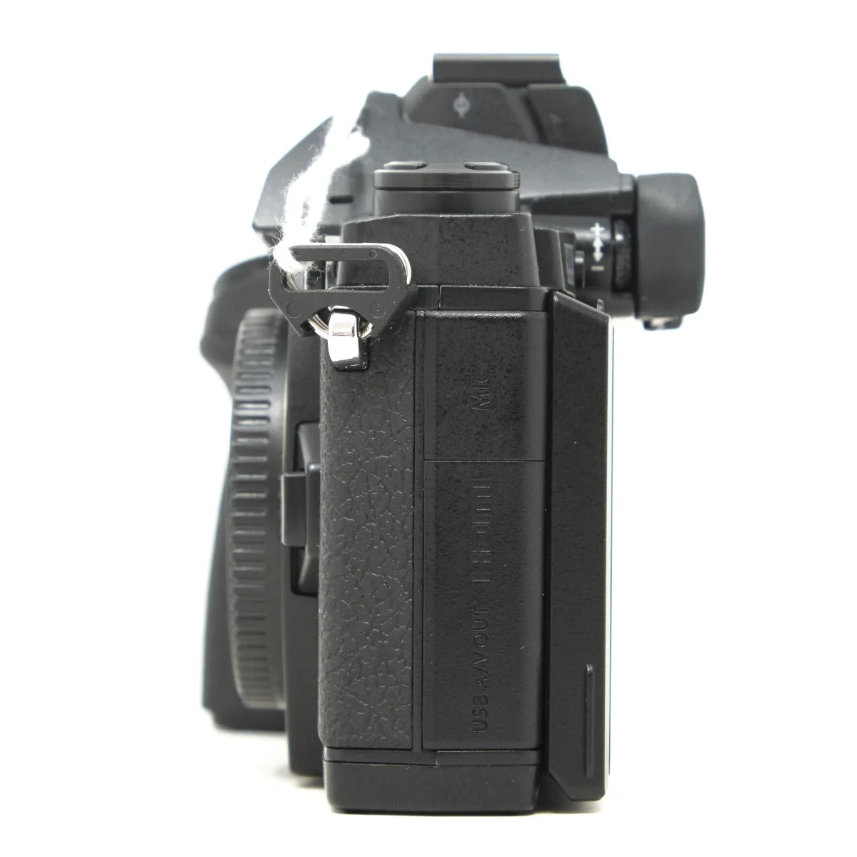 Used Olympus E-M1 Mirrorless camera with Spare OM Battery - side angle 