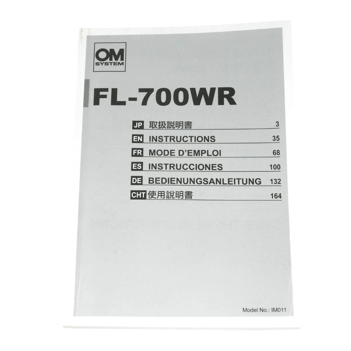 A printed instruction manual cover for an OM System FL-700WR device, shown against a plain white background.