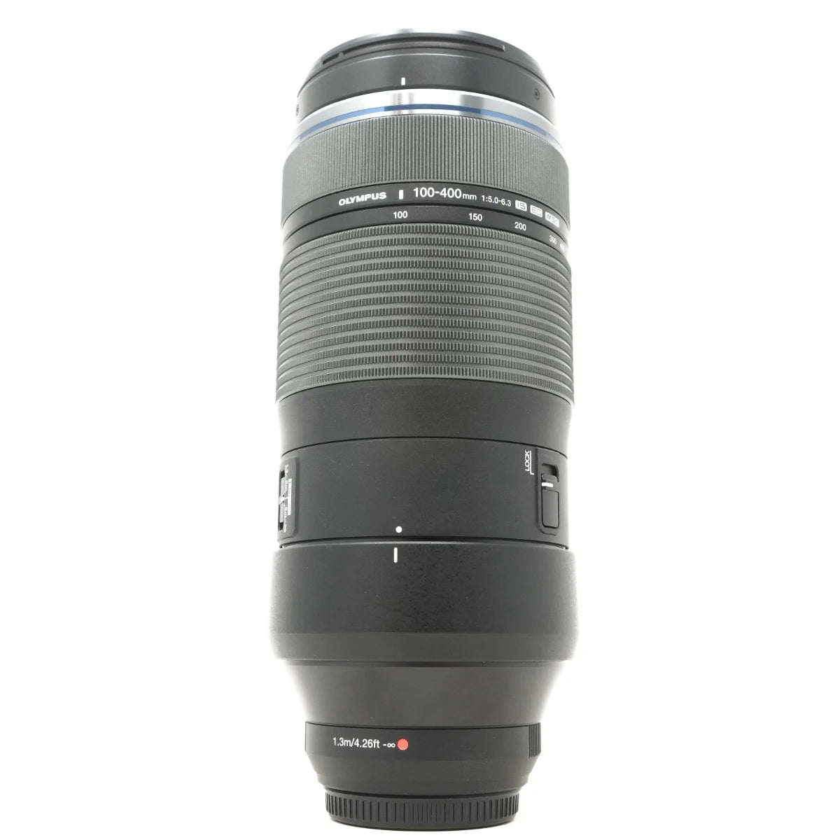 Used Olympus M.Zuiko 100-400mm F5-6.3 IS ED MSC Lens - front angle 