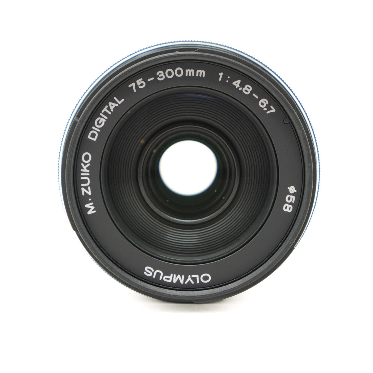 Camera lens with 'M.Zuiko Digital' and 'Olympus' branding on a white background