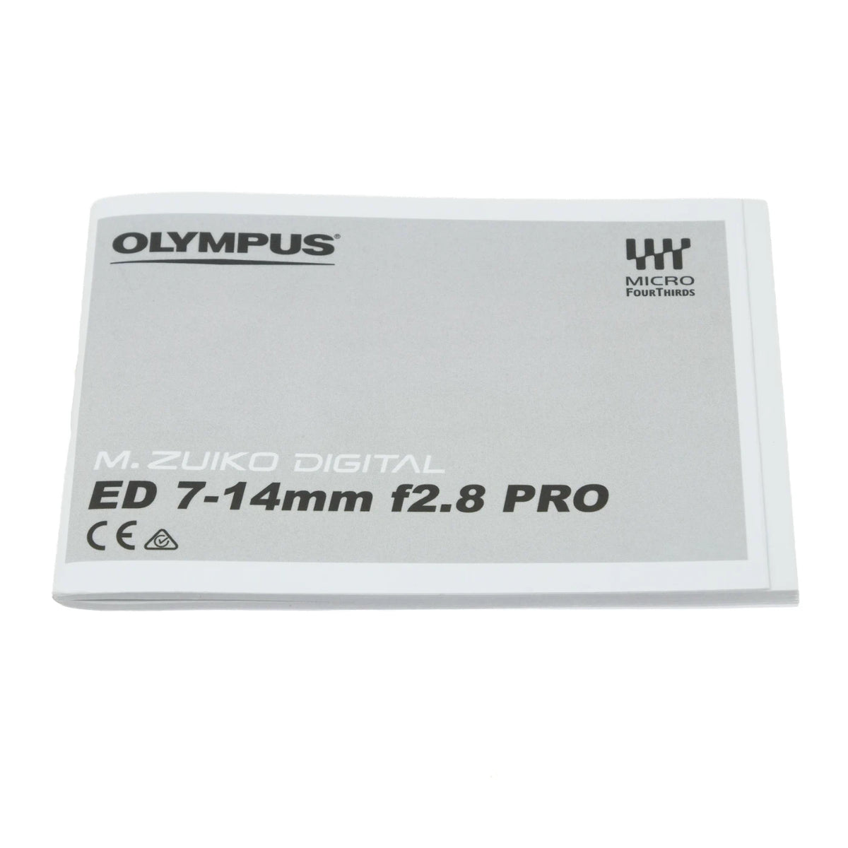 Olympus M. Zuiko Digital ED 7-14mm f2.8 Pro lens cover protector, featuring a light gray and white design with black text.
