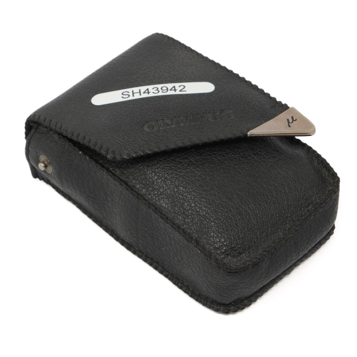 Black camera case with 'Olympus' branding on a white background