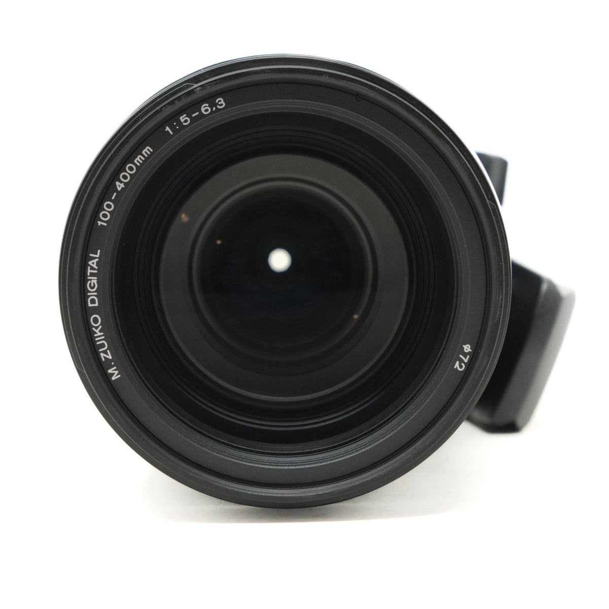 Camera lens with specifications on a white background